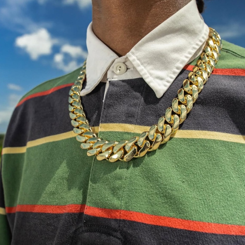 20mm Miami Cuban Link Gold Plated Chain Necklace 18k & 14k School Regular Lock